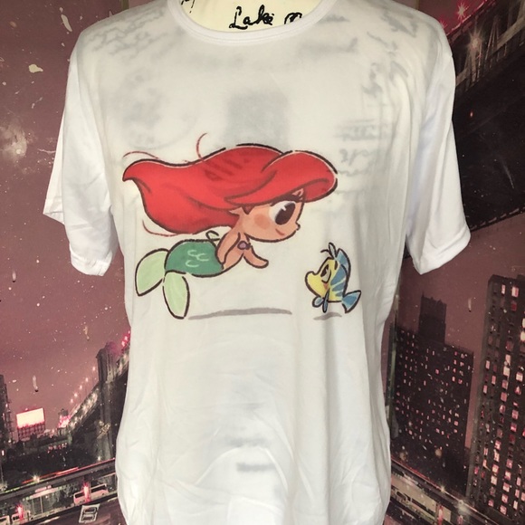 Little mermaid tshirt white Disney cartoon top - Picture 4 of 5